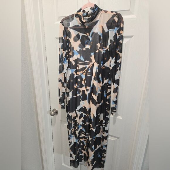 AFRM Shailene Long Sleeve Body-con Midi Dress, Black And Blue Size Xl - Picture 2 of 6